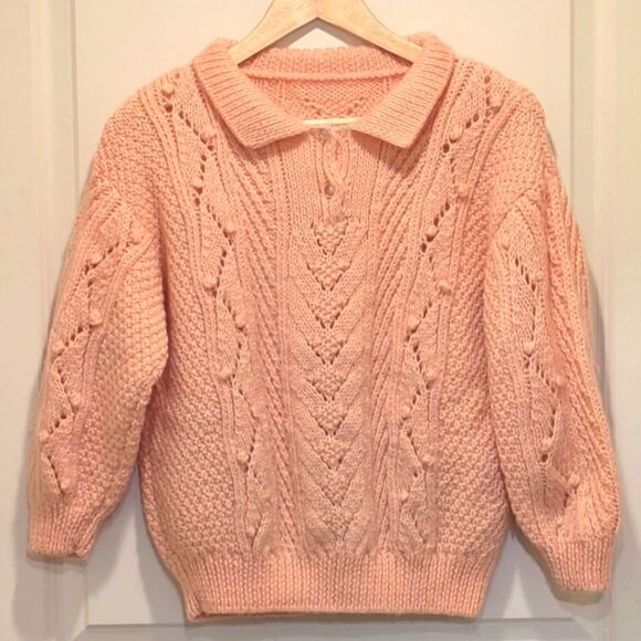 Gorgeous Hand Knit L Pink Cardigan with Crystal Buttons - SEE SIZE NOTE - Picture 1 of 4